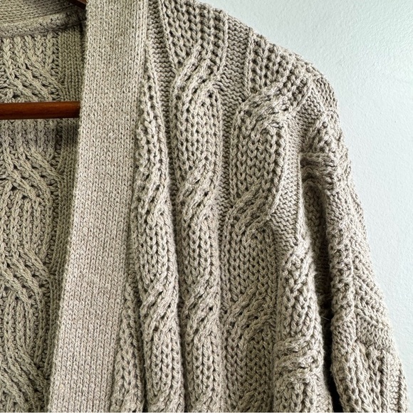 Joie Tan Long Sleeve Cable Knit Long Cardigan Open Front Sweater Size Large - Picture 7 of 13